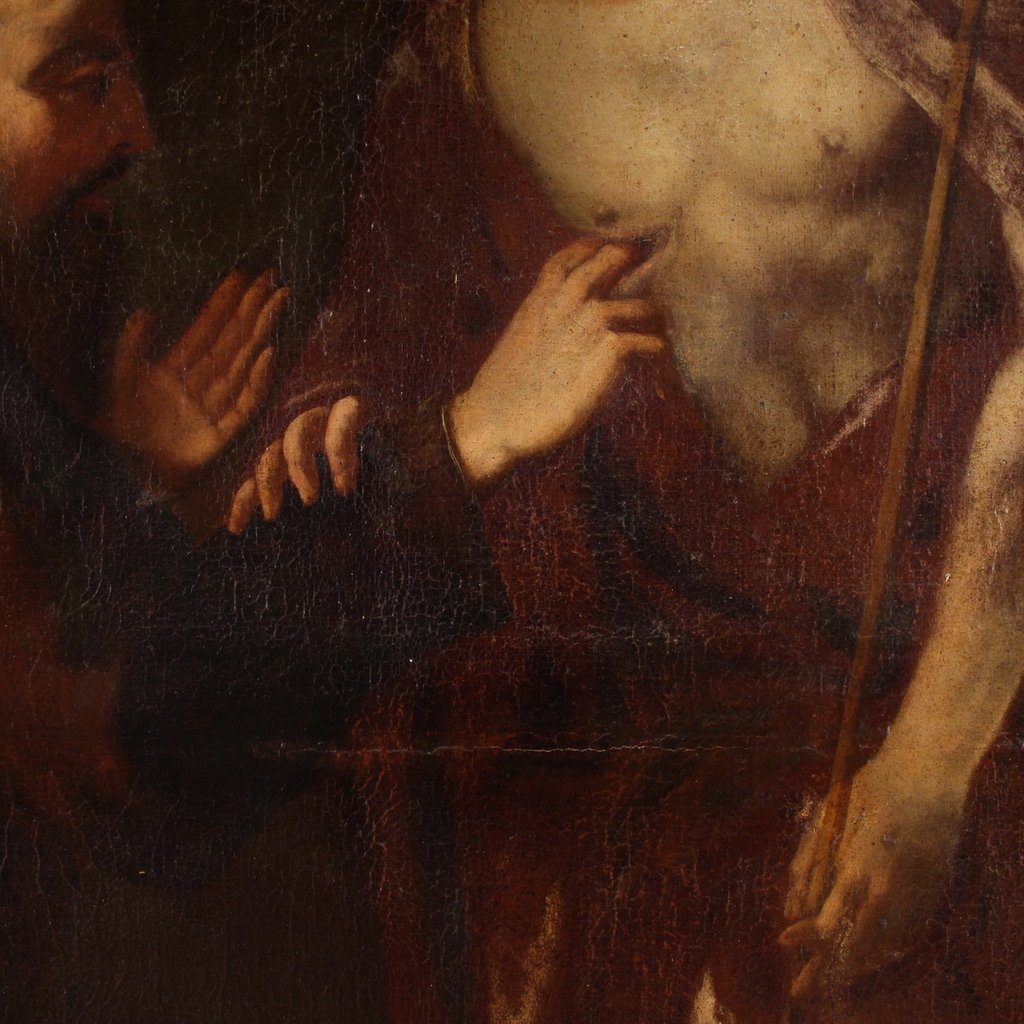 Grande dipinto italiano del XVII secolo, l'incredulità di San Tommaso-photo-3