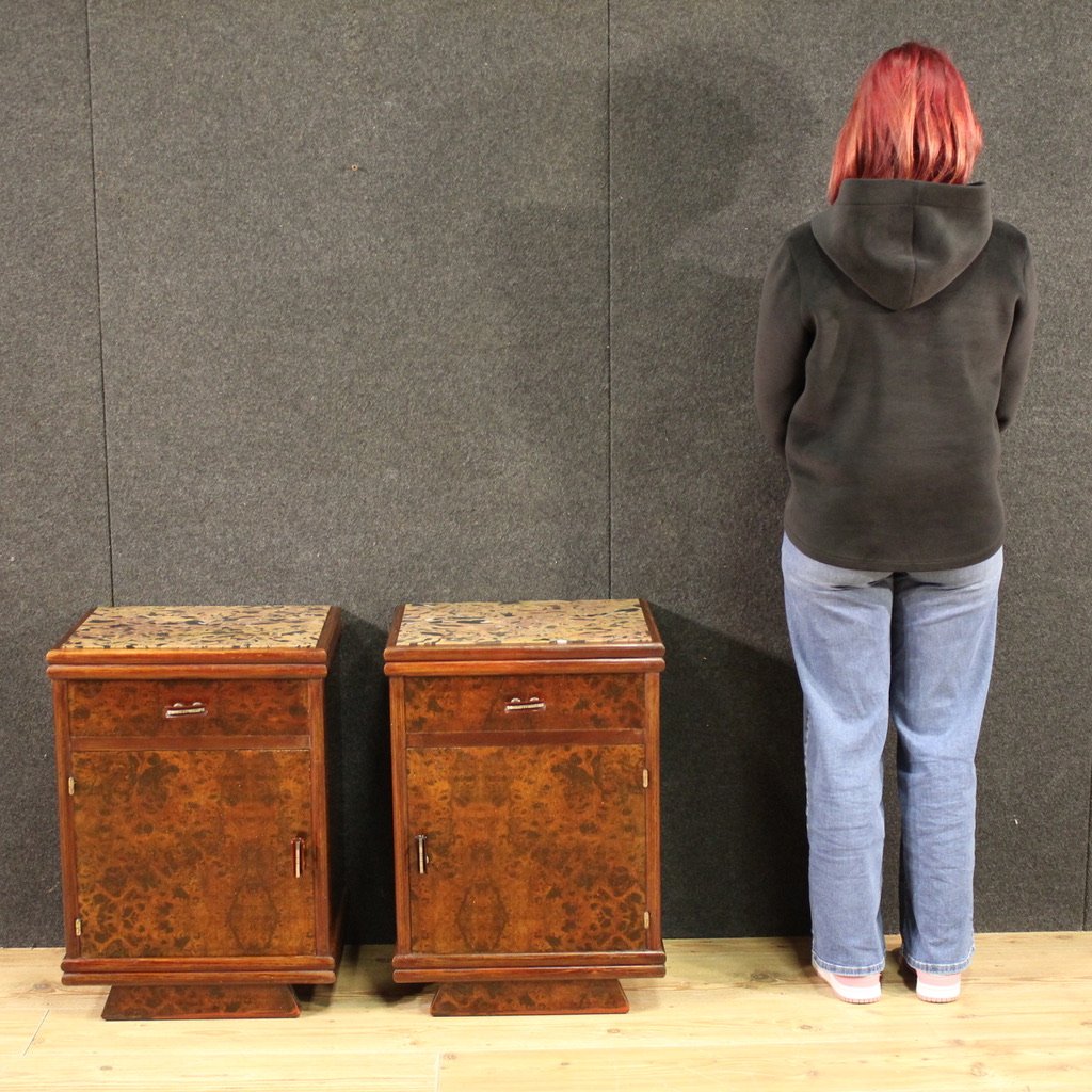 Coppia di comodini italiani con piano in marmo del XX secolo-photo-2