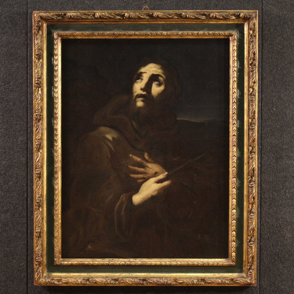Antico quadro italiano del XVII secolo, San Francesco d'Assisi-photo-2