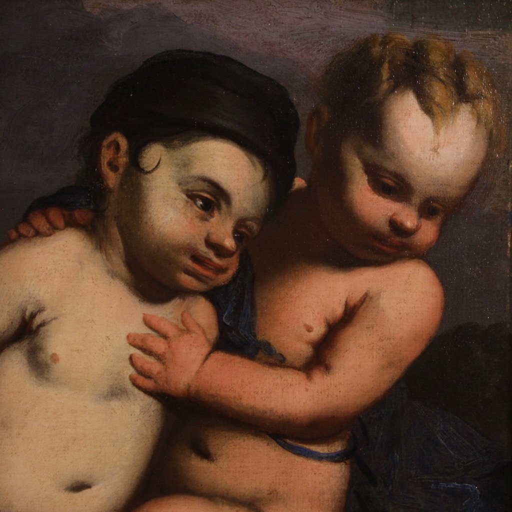 Dipinto italiano antico giochi di putti del XVII secolo-photo-2