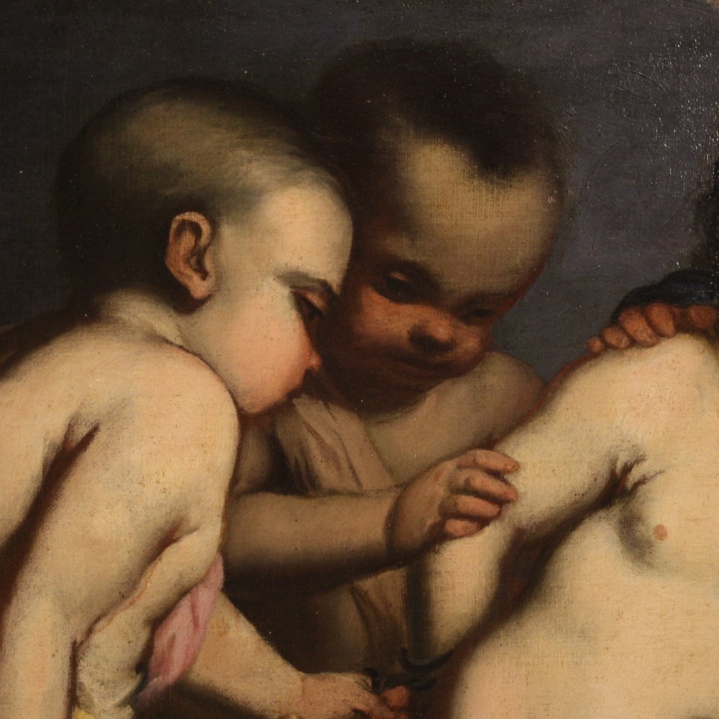 Dipinto italiano antico giochi di putti del XVII secolo-photo-3