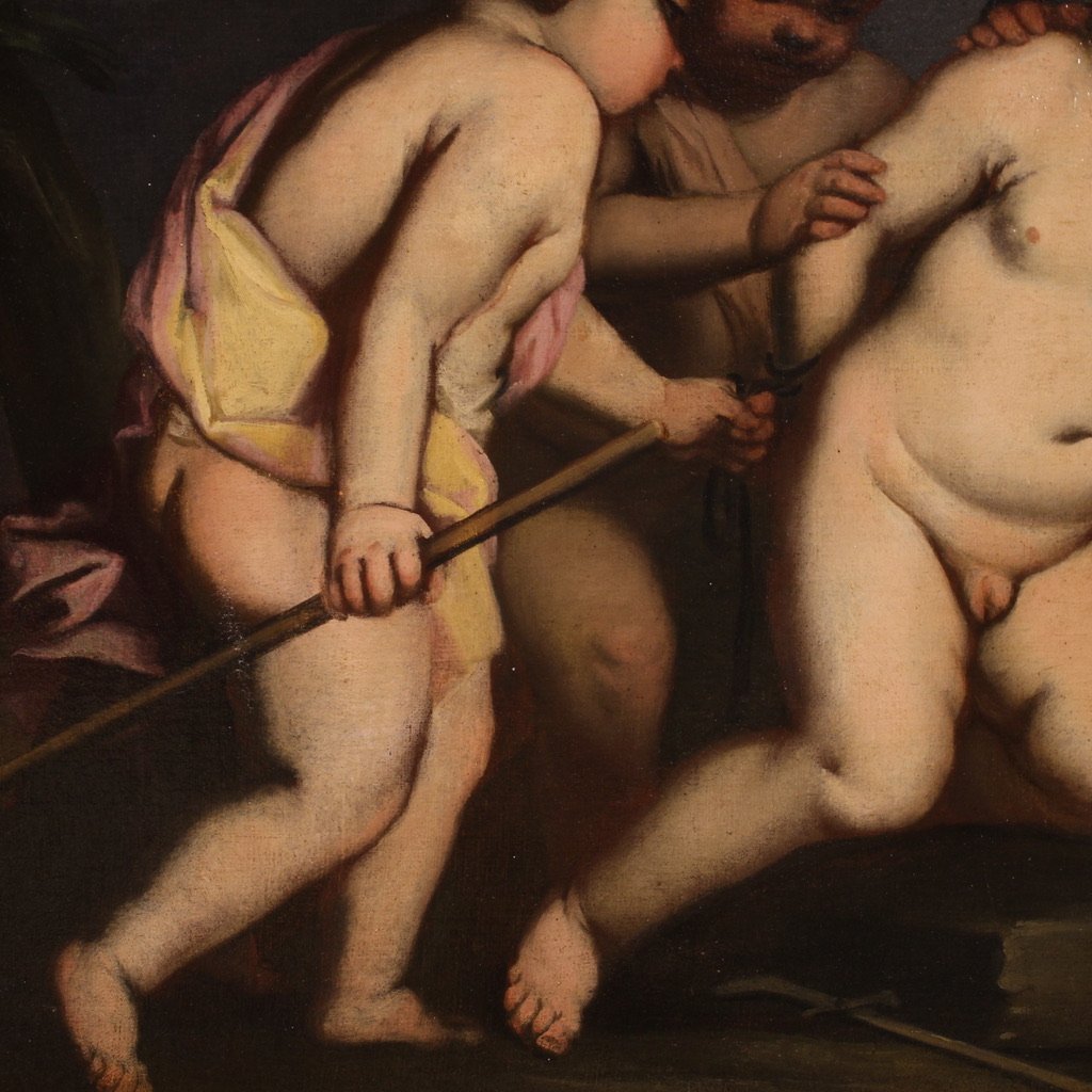 Dipinto italiano antico giochi di putti del XVII secolo-photo-4