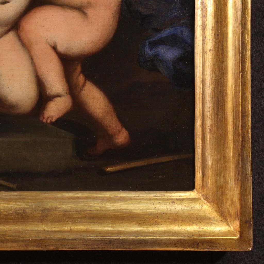 Dipinto italiano antico giochi di putti del XVII secolo-photo-5