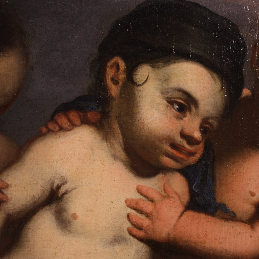 Dipinto italiano antico giochi di putti del XVII secolo-photo-8