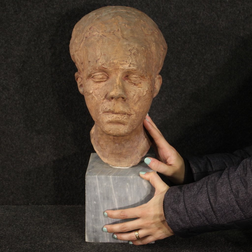 Scultura italiana in terracotta con base in marmo-photo-2