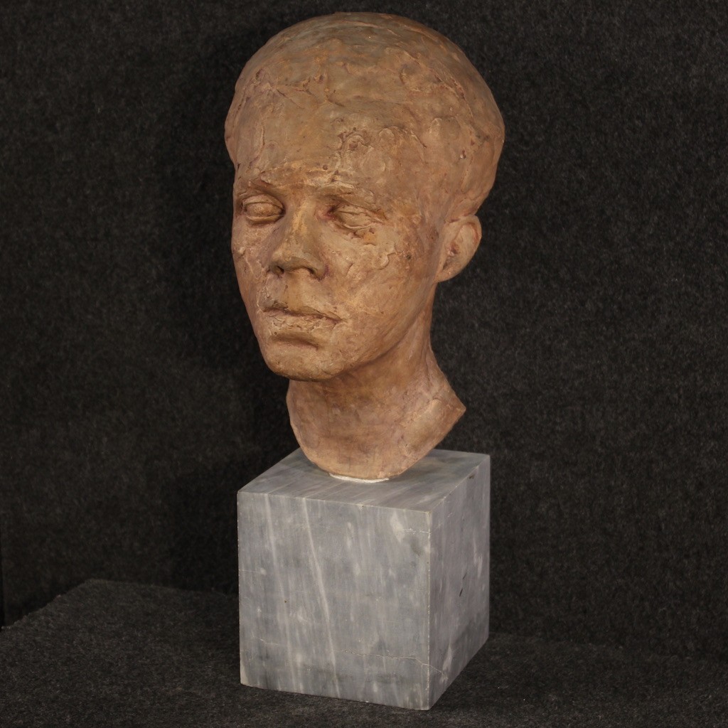 Scultura italiana in terracotta con base in marmo