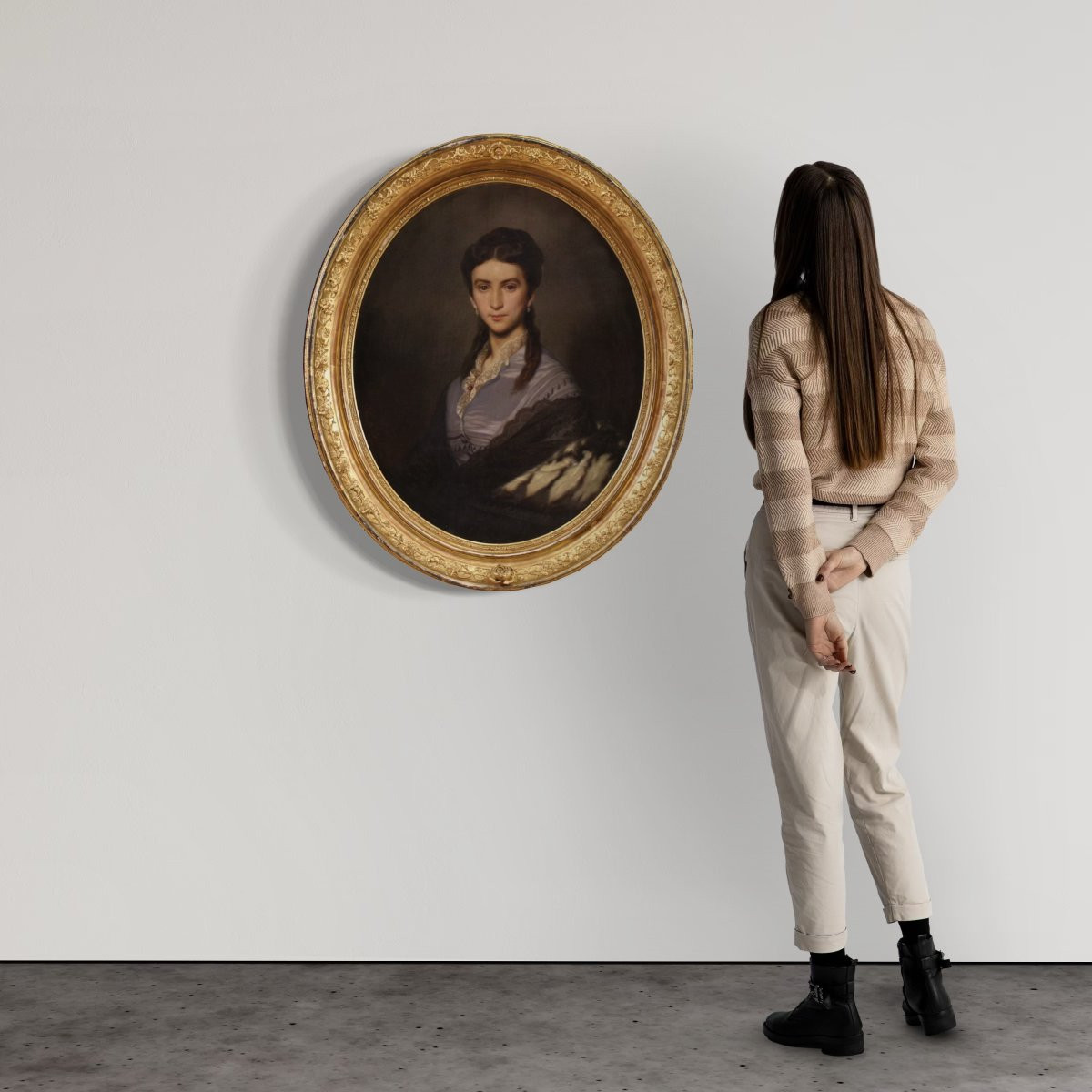 Dipinto ritratto di dama firmato Johann Grund e datato 1869-photo-2