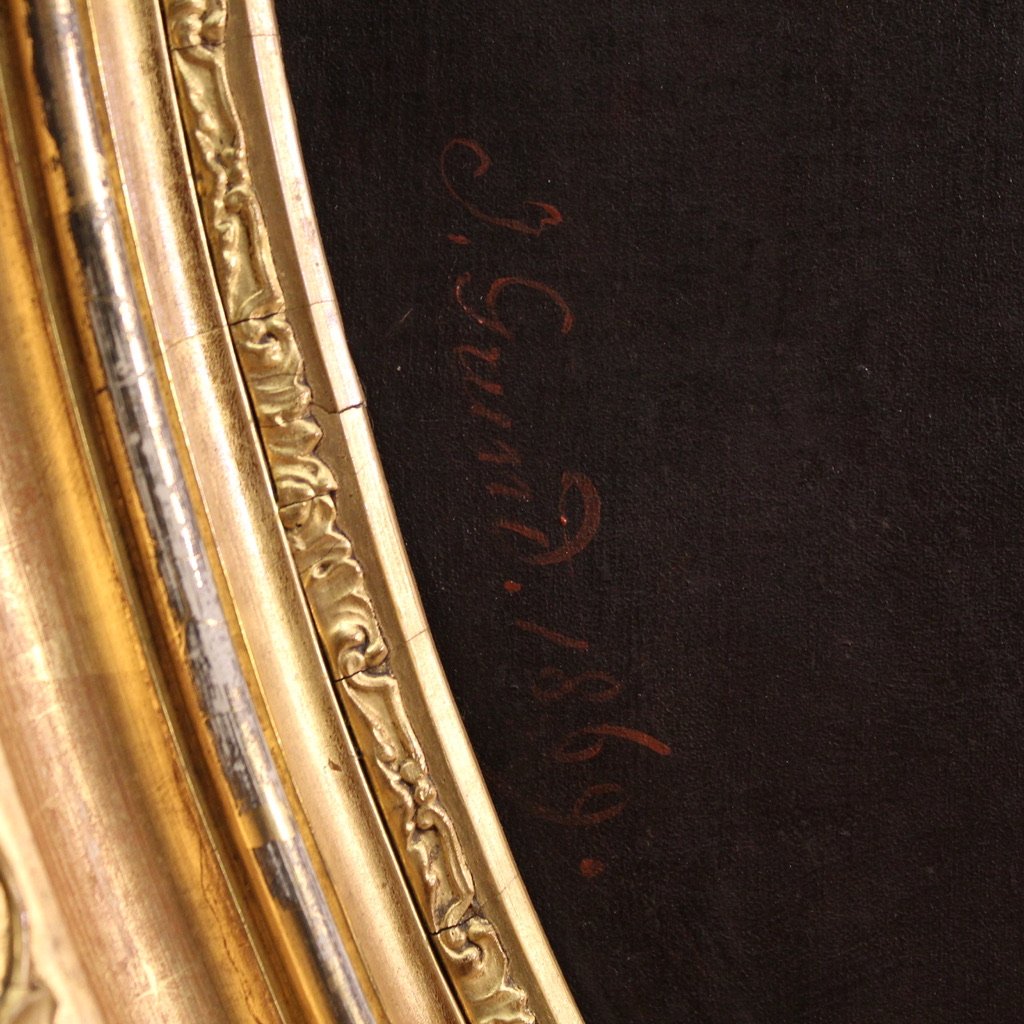 Dipinto ritratto di dama firmato Johann Grund e datato 1869-photo-4