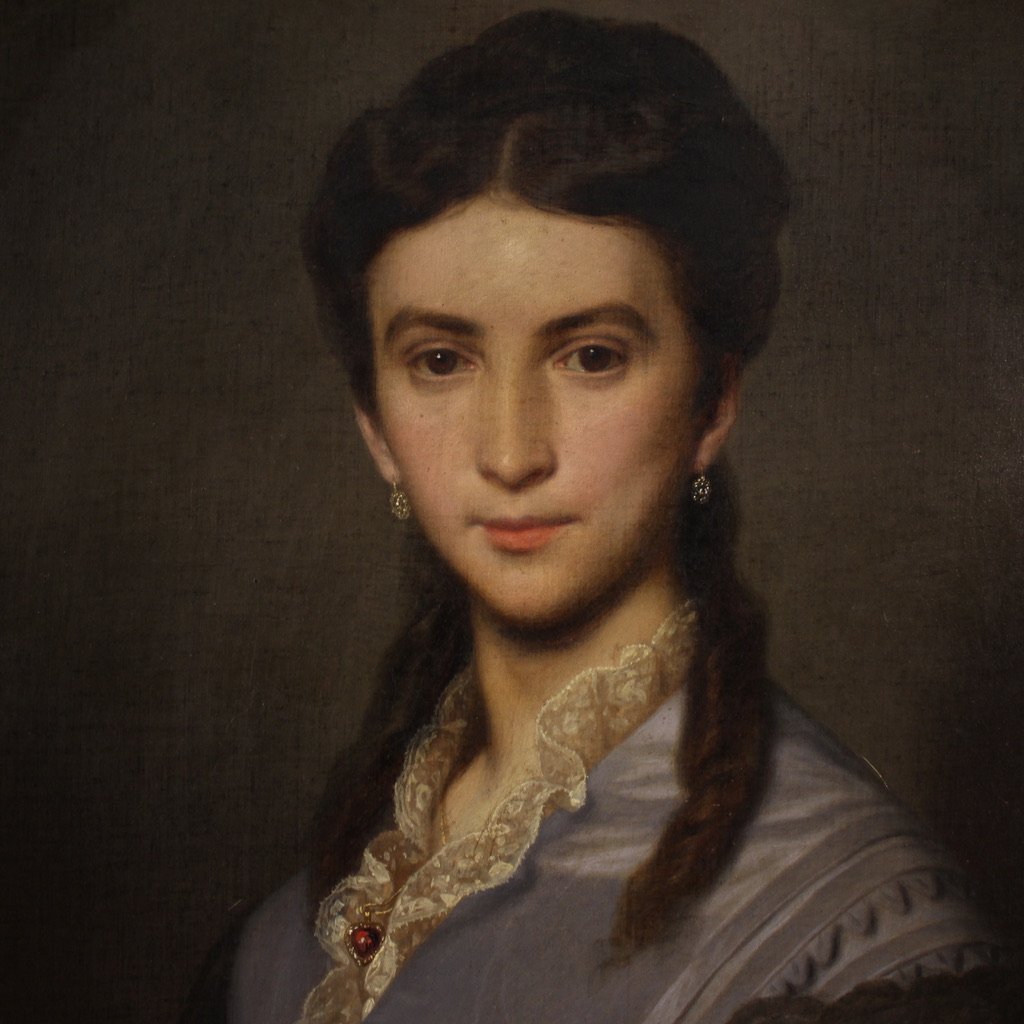 Dipinto ritratto di dama firmato Johann Grund e datato 1869-photo-2