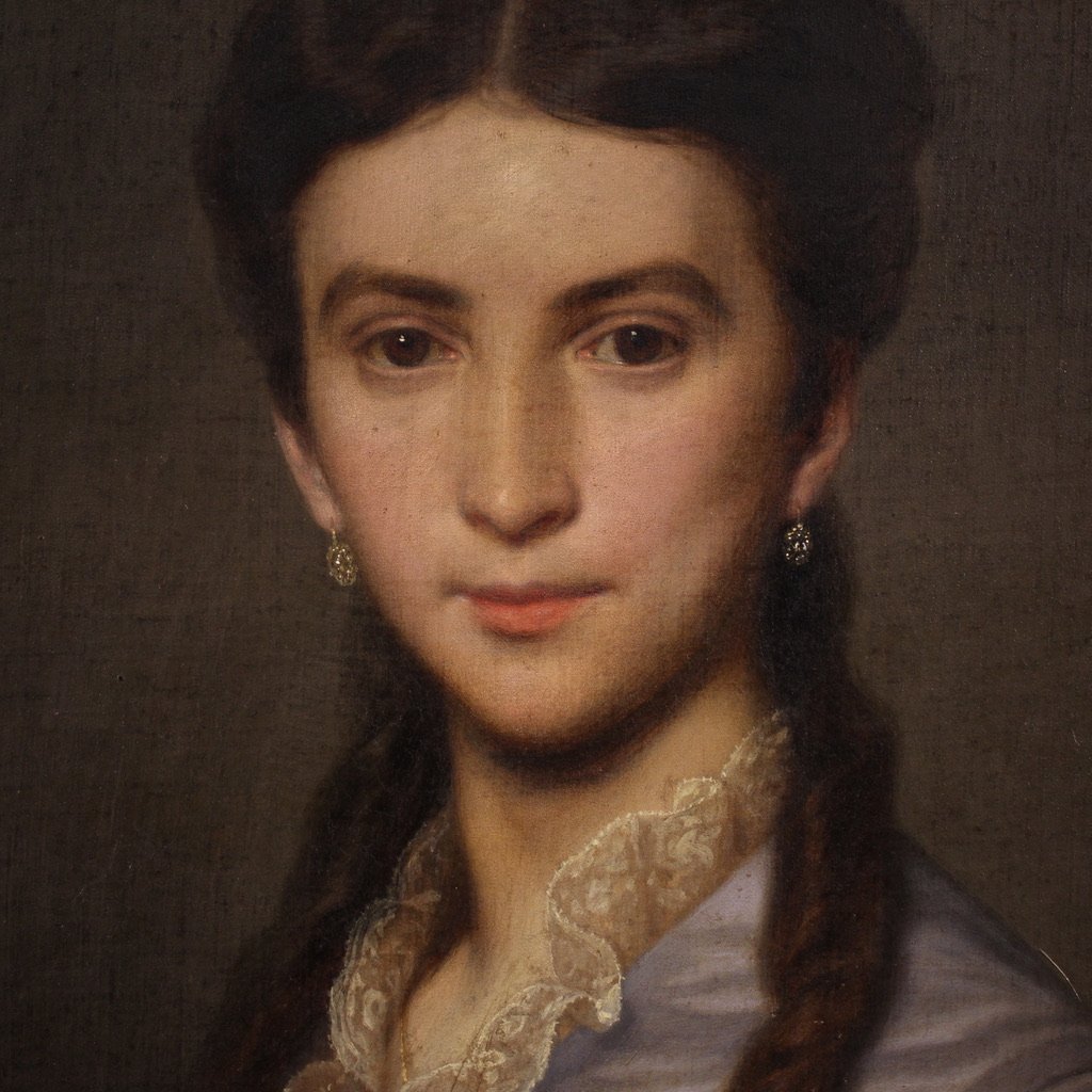 Dipinto ritratto di dama firmato Johann Grund e datato 1869-photo-3