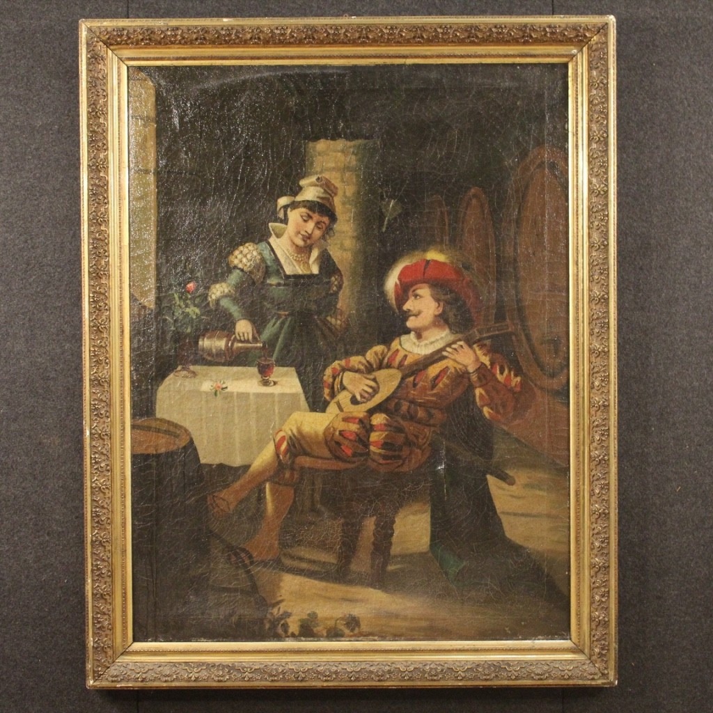 Dipinto italiano scena d'interno del XX secolo