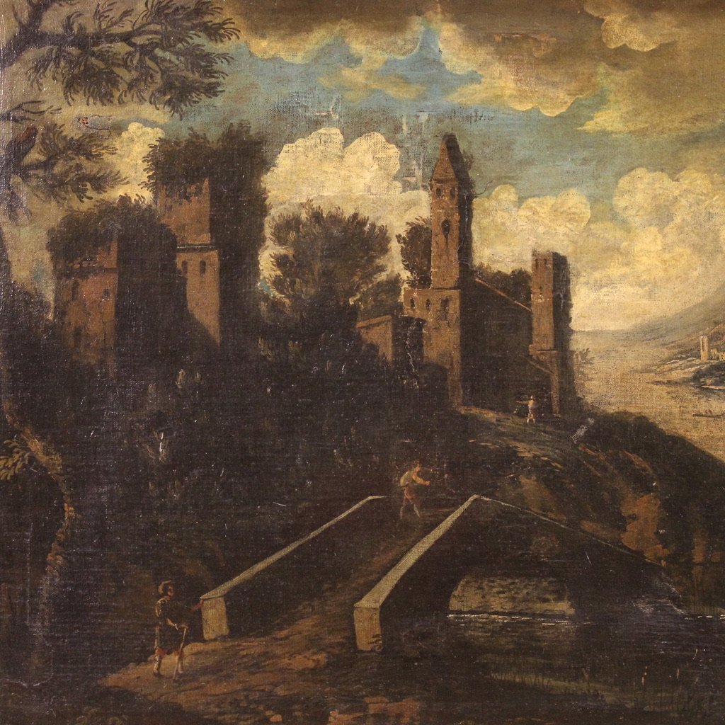 Antico dipinto italiano paesaggio del XVIII secolo-photo-3