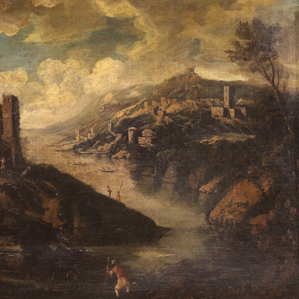 Antico dipinto italiano paesaggio del XVIII secolo-photo-4