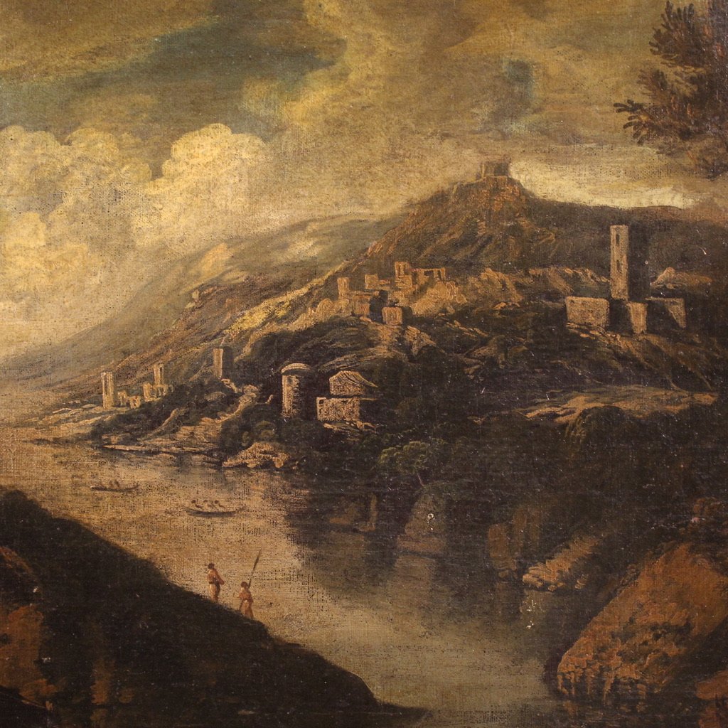 Antico dipinto italiano paesaggio del XVIII secolo-photo-4
