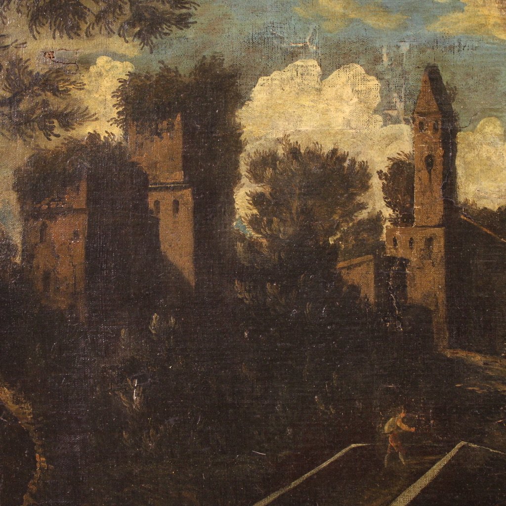 Antico dipinto italiano paesaggio del XVIII secolo-photo-5