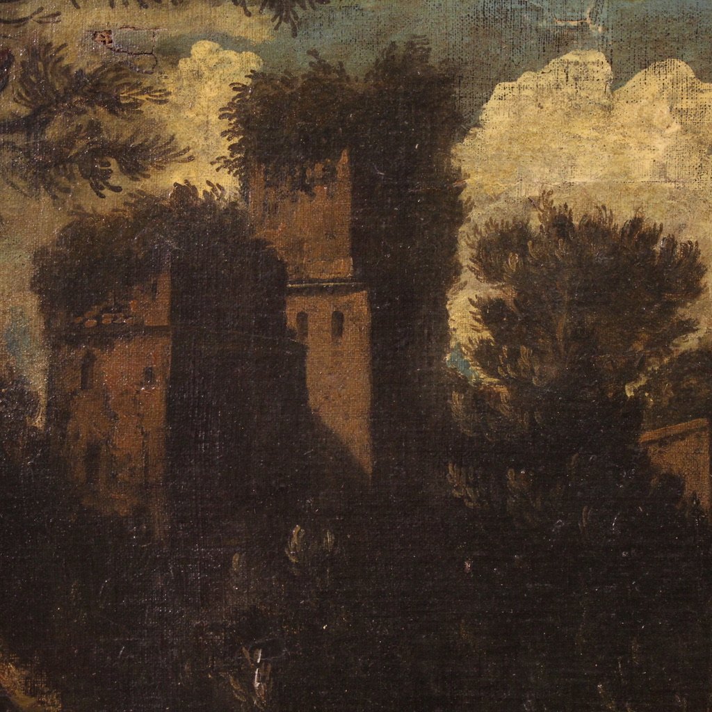 Antico dipinto italiano paesaggio del XVIII secolo-photo-7