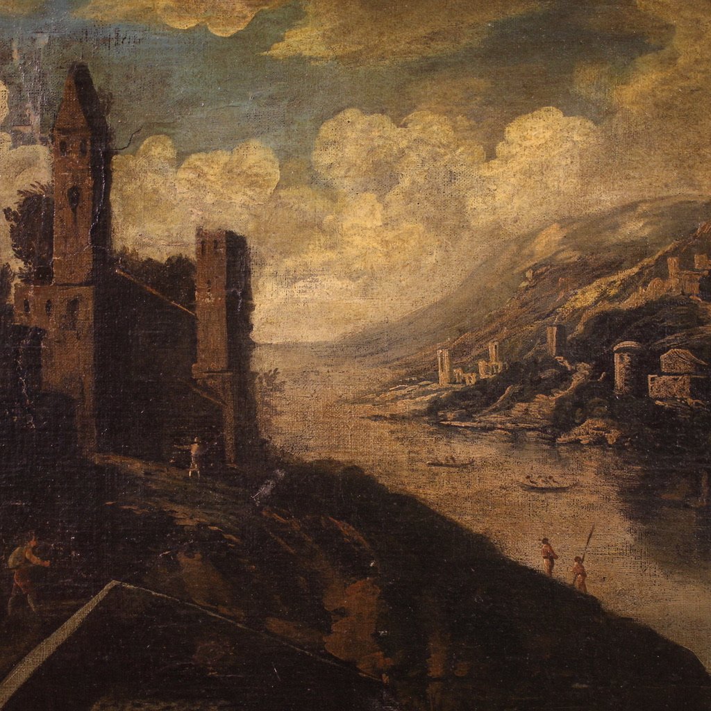 Antico dipinto italiano paesaggio del XVIII secolo-photo-8