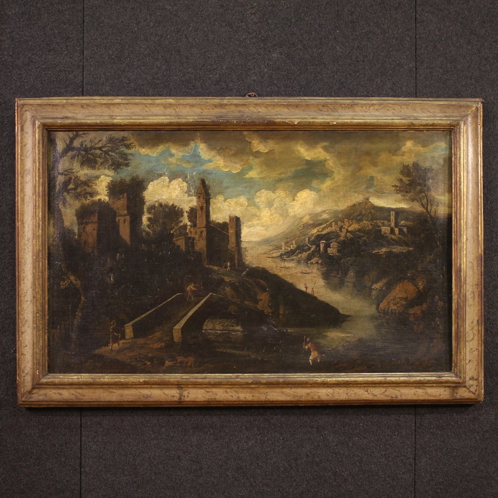 Antico dipinto italiano paesaggio del XVIII secolo