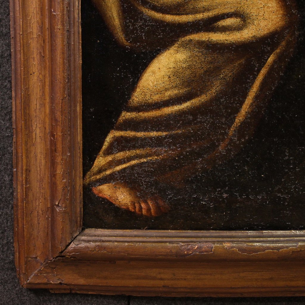 Antico dipinto italiano Cristo e la Samaritana al pozzo del XVII secolo-photo-4