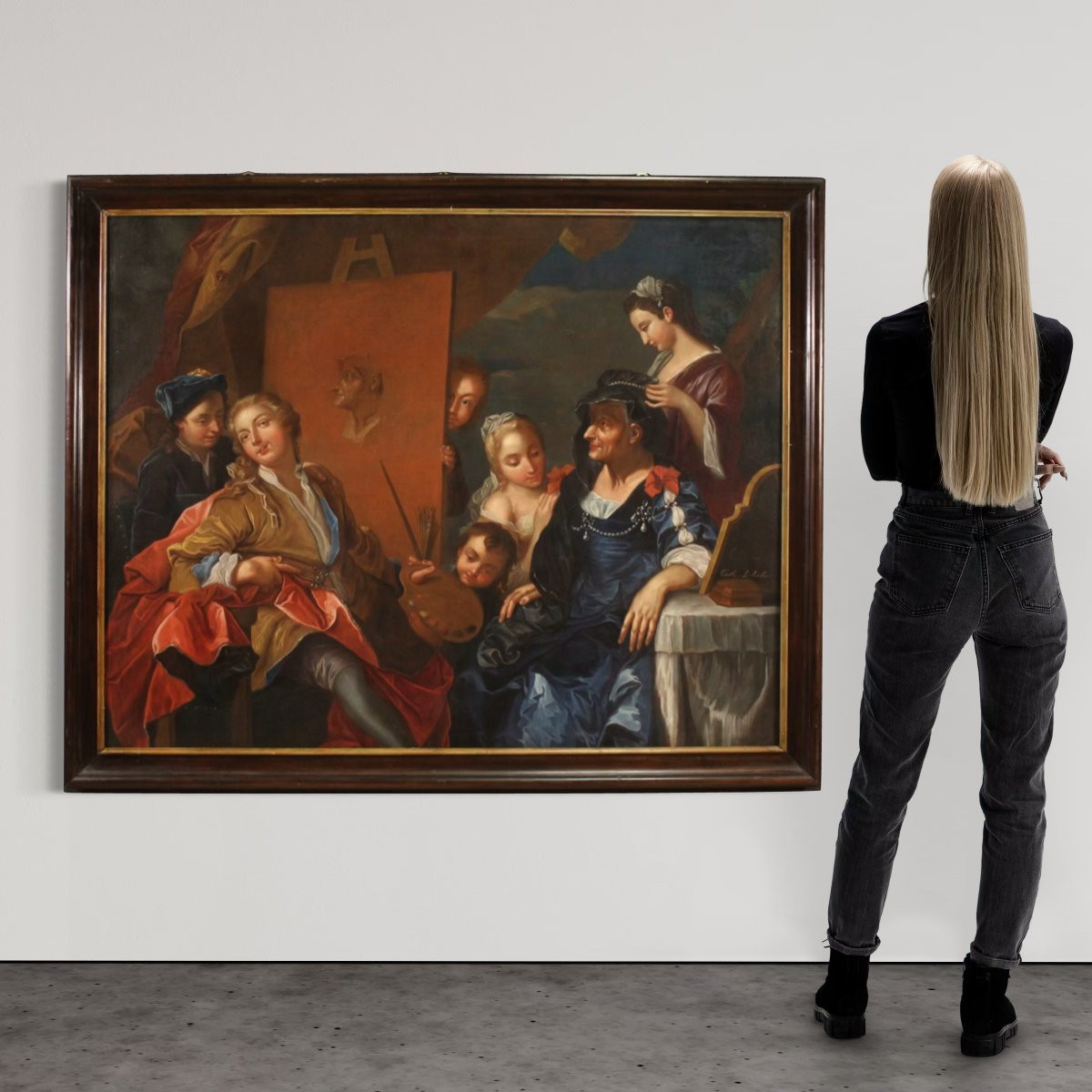 Grande dipinto del XVIII secolo firmato Charles-André Van Loo, L'atelier del pittore-photo-2