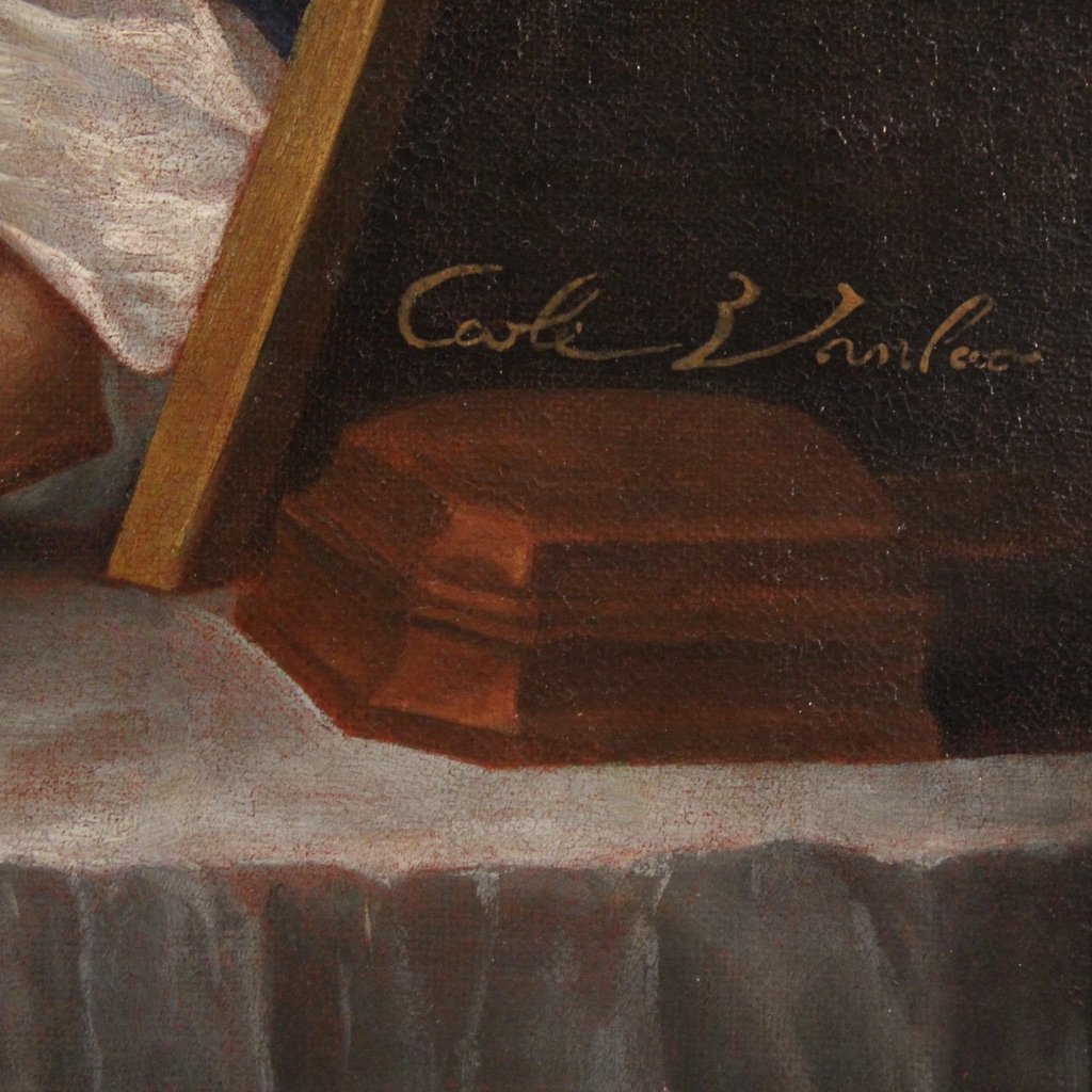 Grande dipinto del XVIII secolo firmato Charles-André Van Loo, L'atelier del pittore-photo-1
