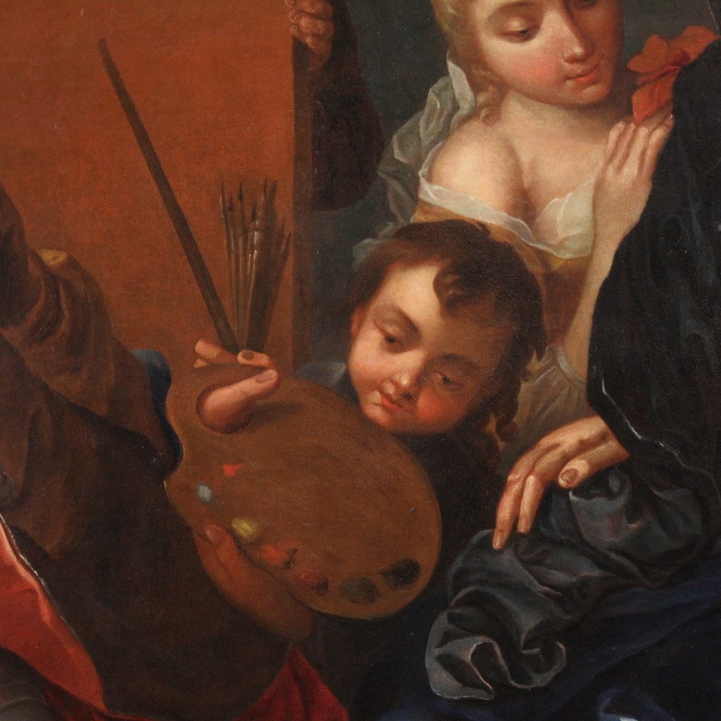Grande dipinto del XVIII secolo firmato Charles-André Van Loo, L'atelier del pittore-photo-6