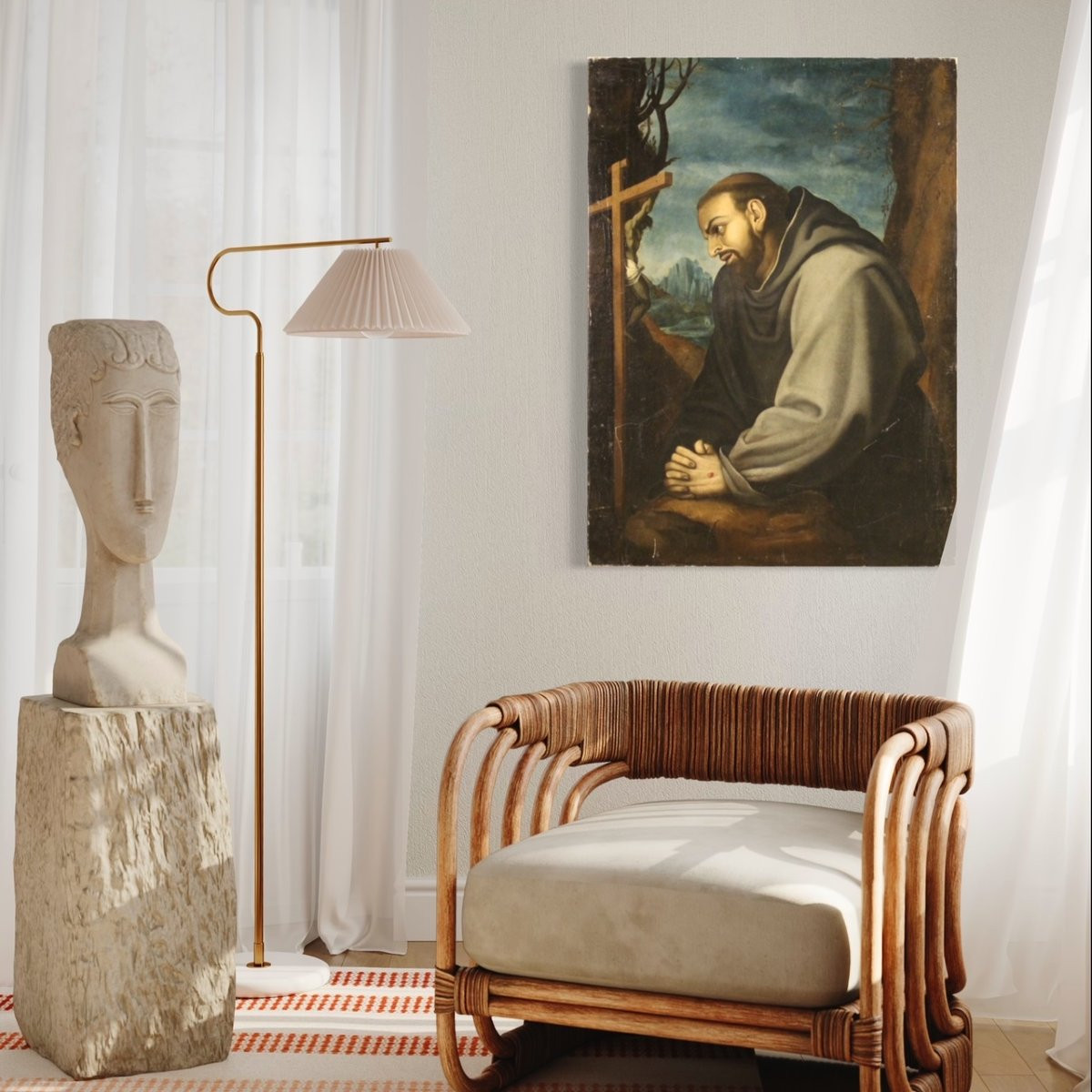 Antico dipinto italiano San Francesco del XVIII secolo-photo-3