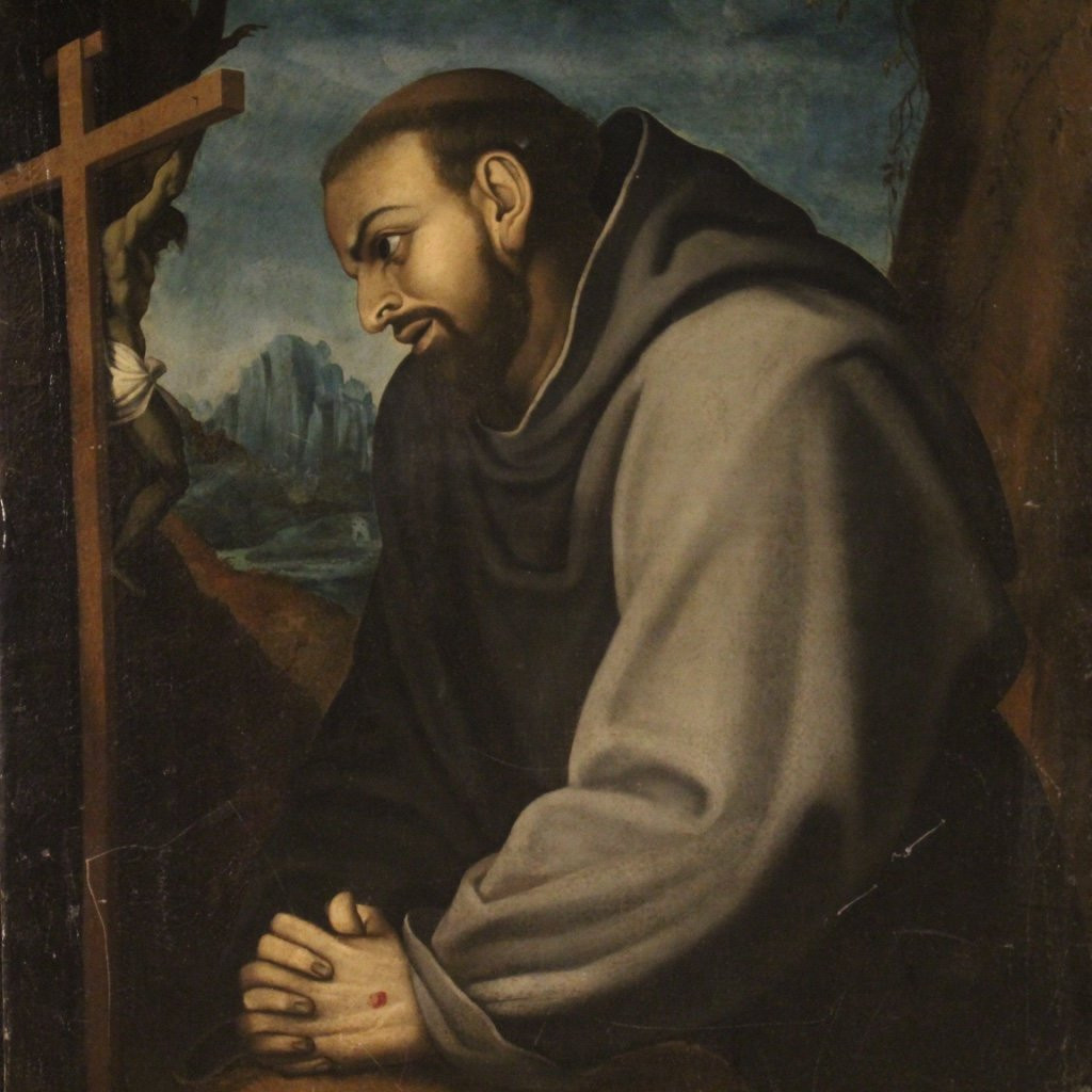 Antico dipinto italiano San Francesco del XVIII secolo-photo-4
