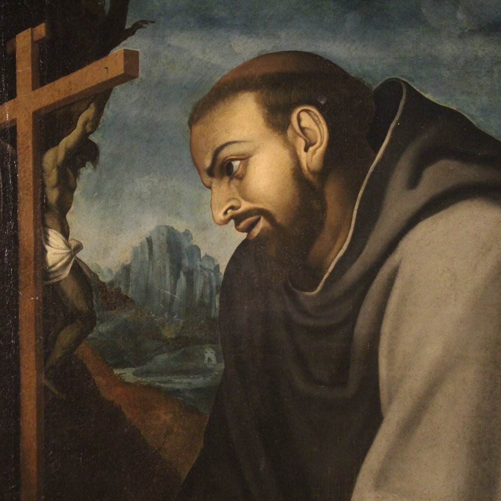 Antico dipinto italiano San Francesco del XVIII secolo-photo-1