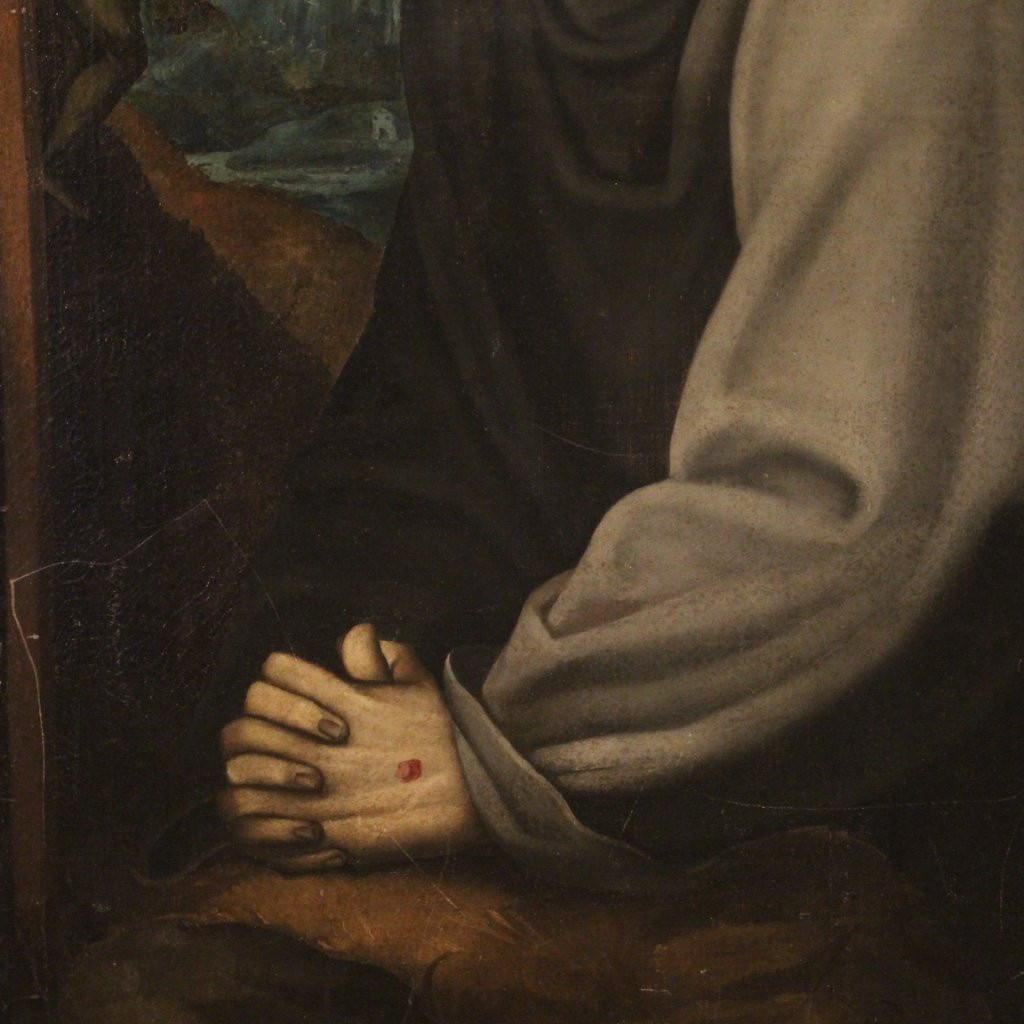 Antico dipinto italiano San Francesco del XVIII secolo-photo-2