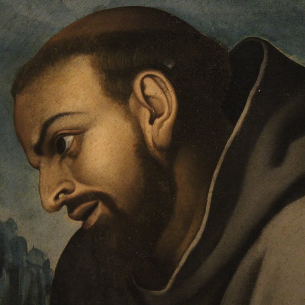 Antico dipinto italiano San Francesco del XVIII secolo-photo-5