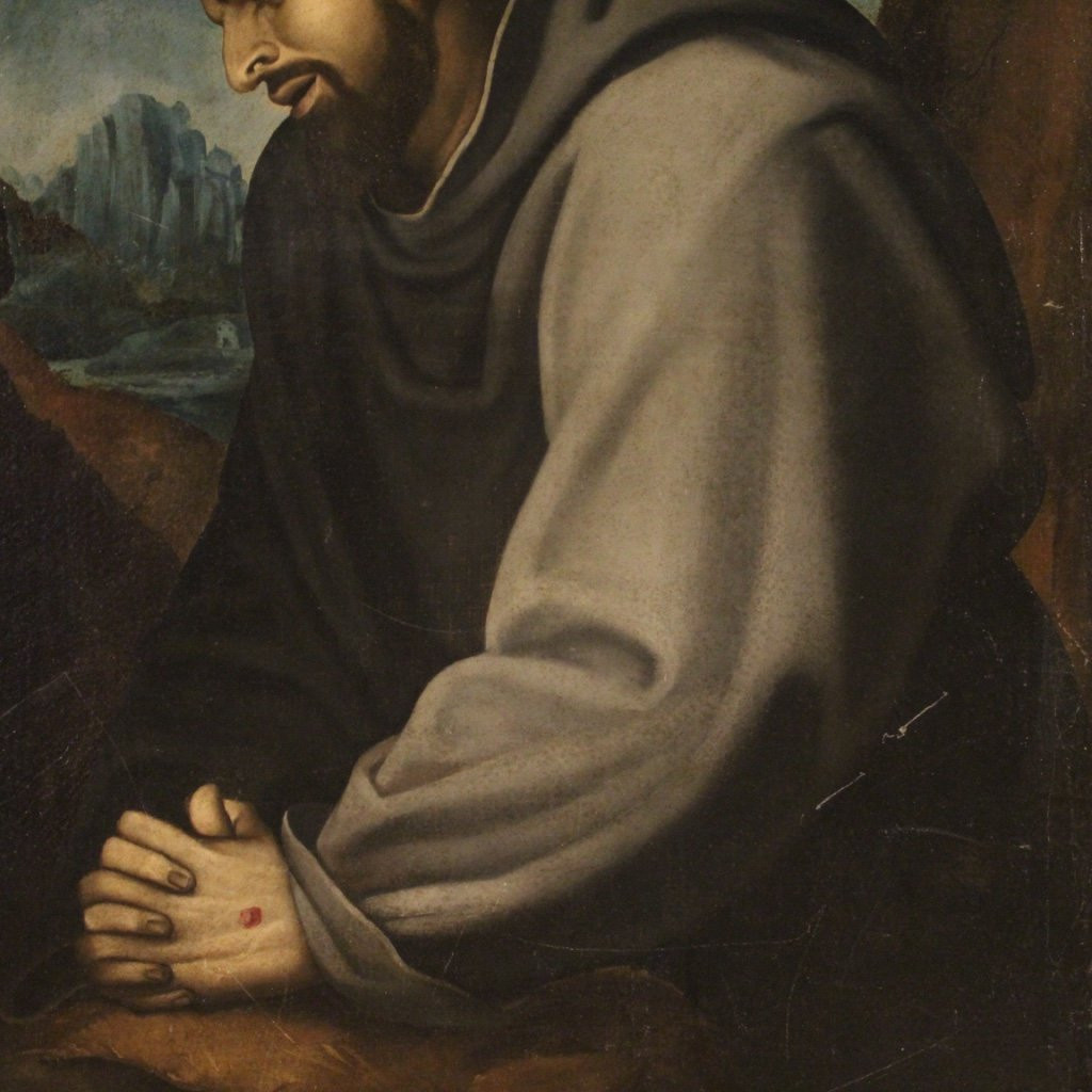 Antico dipinto italiano San Francesco del XVIII secolo-photo-7
