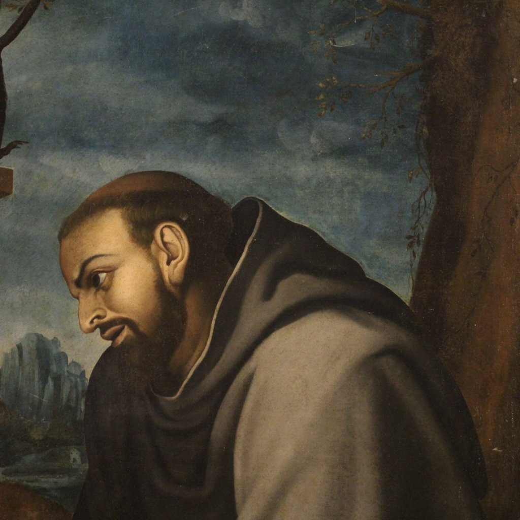 Antico dipinto italiano San Francesco del XVIII secolo-photo-8