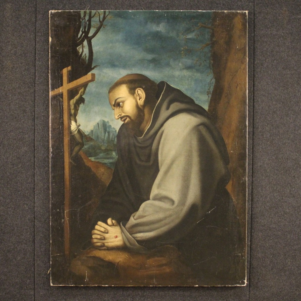 Antico dipinto italiano San Francesco del XVIII secolo