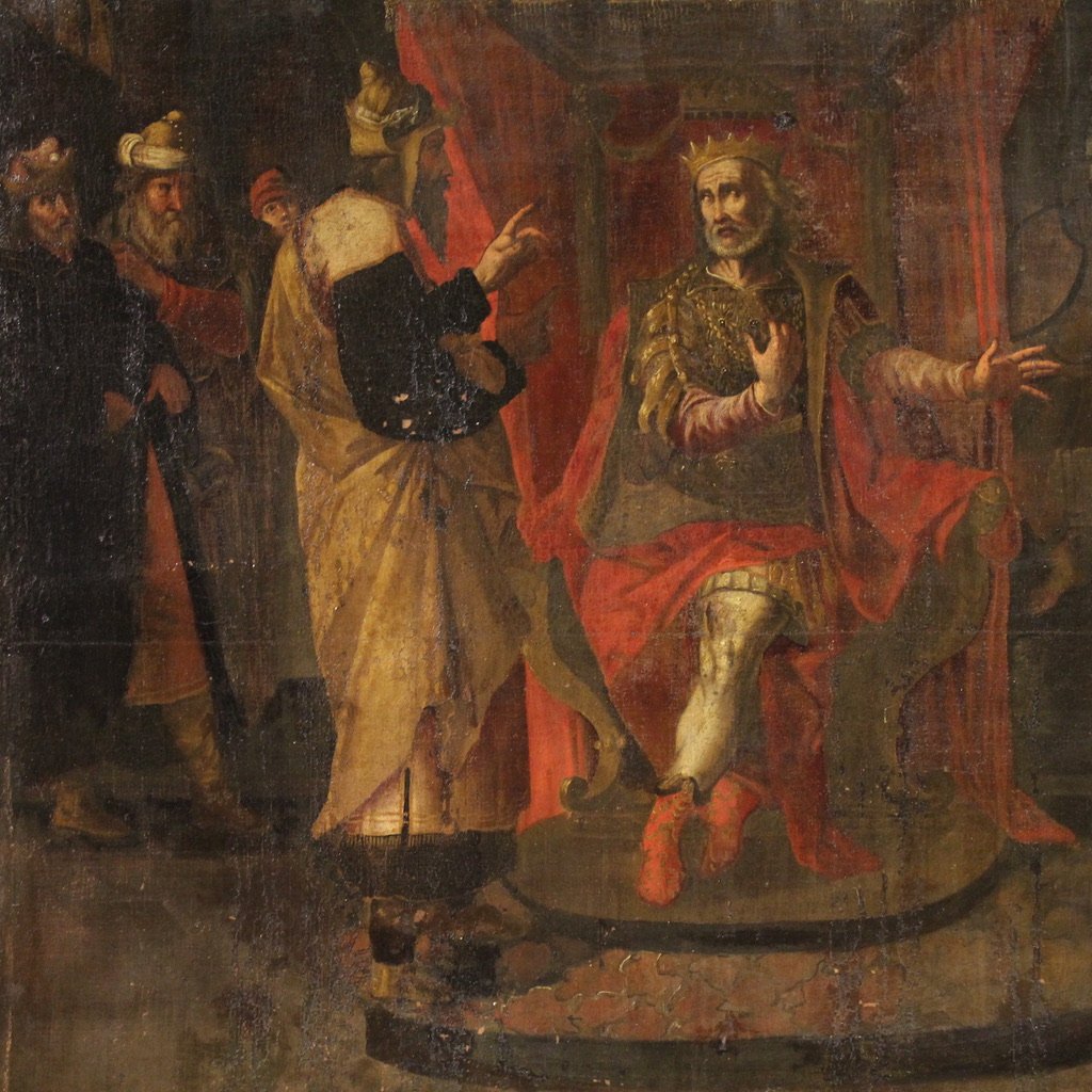 Antico dipinto italiano scena biblica del XVII secolo-photo-4