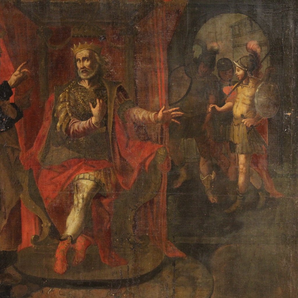 Antico dipinto italiano scena biblica del XVII secolo-photo-2
