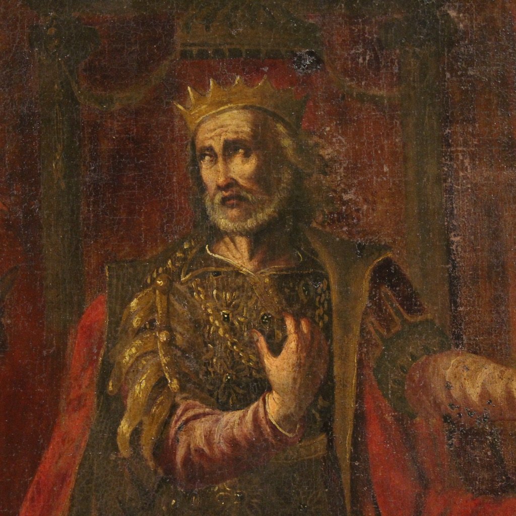 Antico dipinto italiano scena biblica del XVII secolo-photo-4