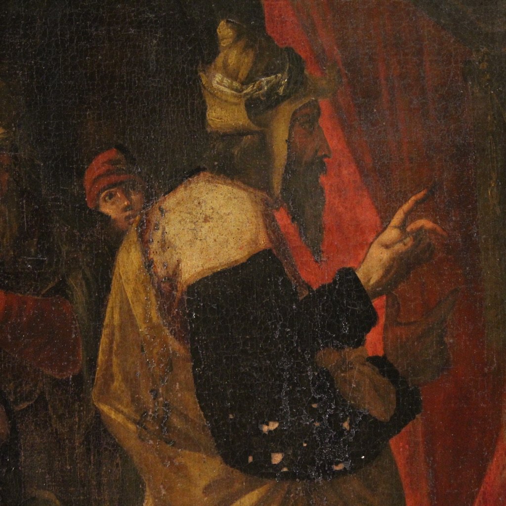 Antico dipinto italiano scena biblica del XVII secolo-photo-7