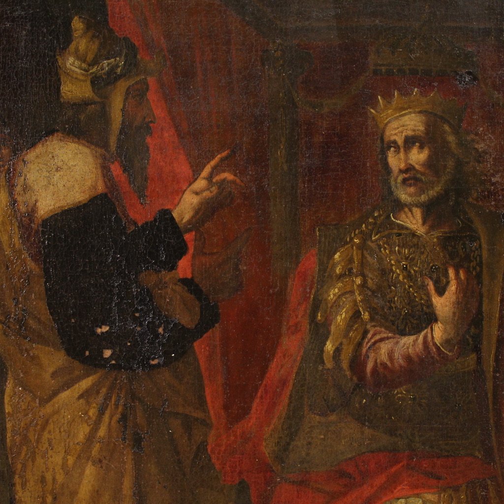 Antico dipinto italiano scena biblica del XVII secolo-photo-8