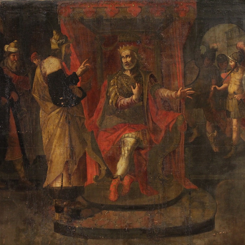 Antico dipinto italiano scena biblica del XVII secolo