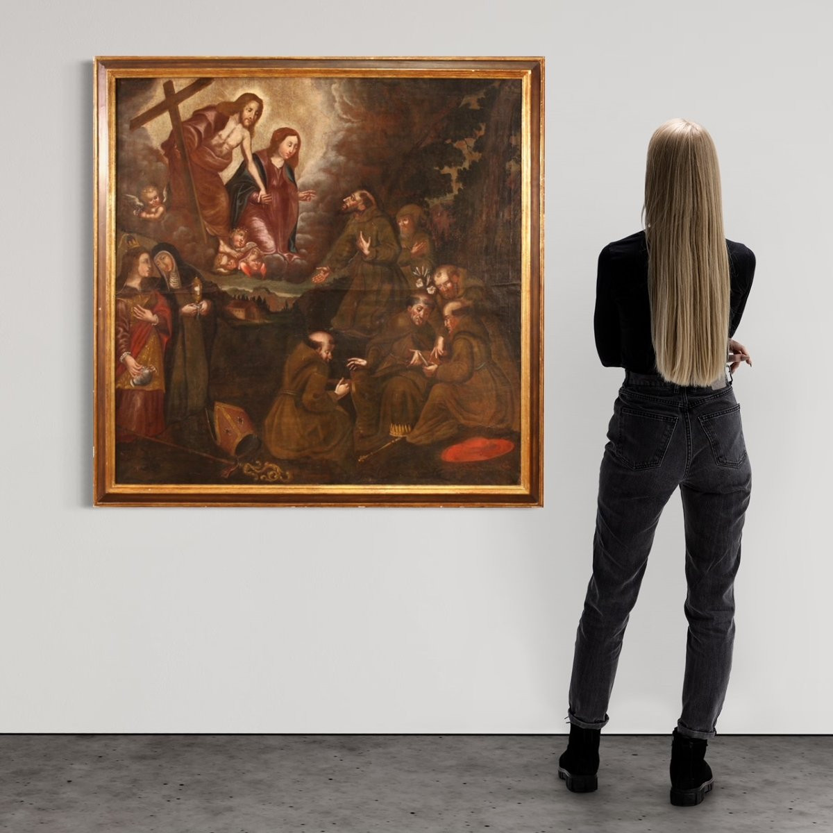 Antico dipinto spagnolo religioso olio su tela del XVIII secolo-photo-2