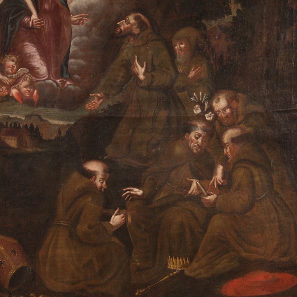 Antico dipinto spagnolo religioso olio su tela del XVIII secolo-photo-2