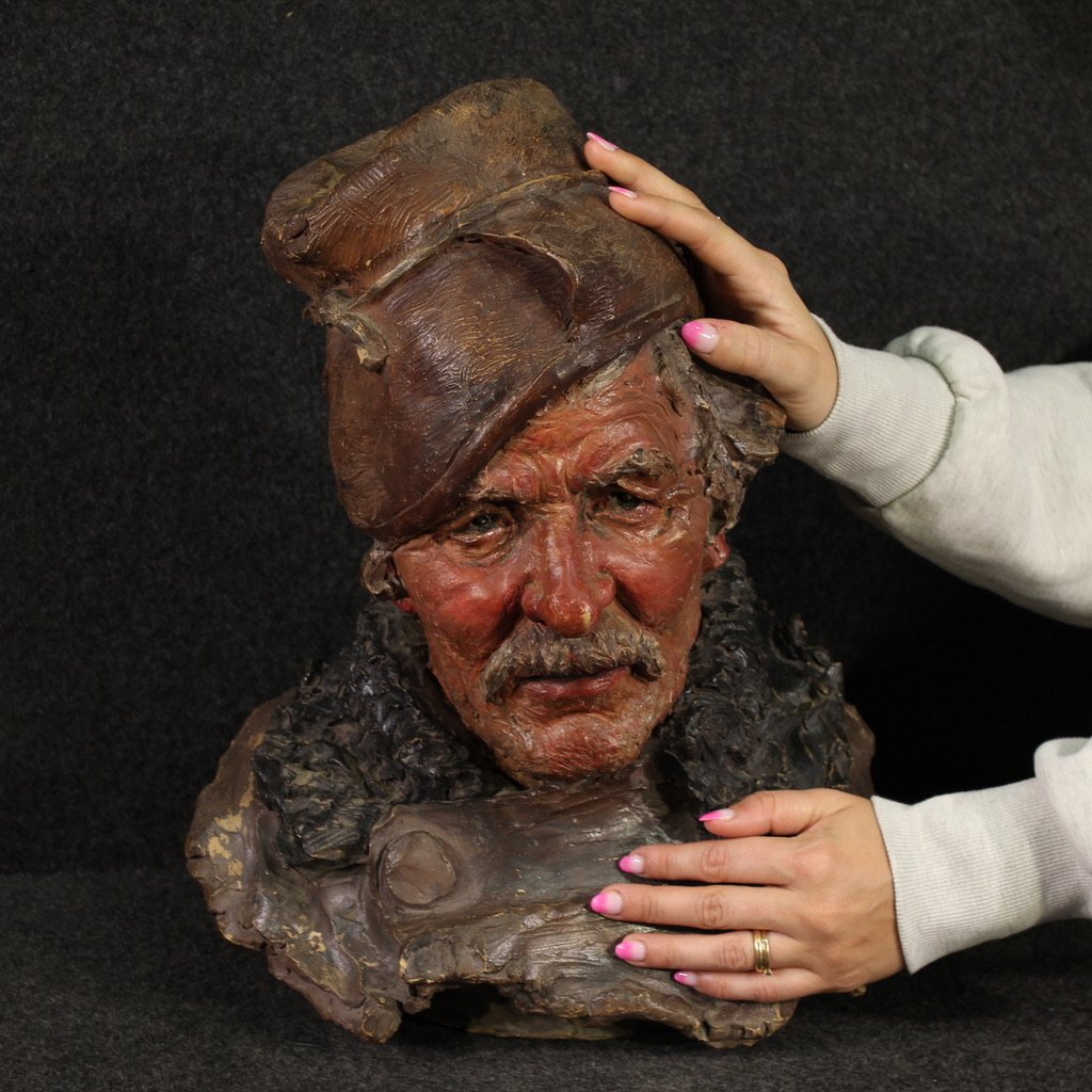 Scultura italiana in terracotta pescatore del XX secolo-photo-2