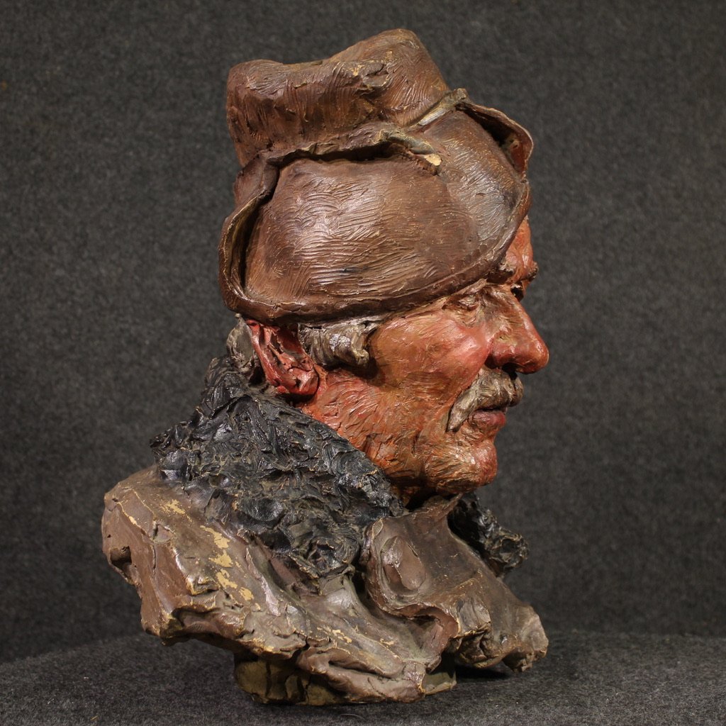 Scultura italiana in terracotta pescatore del XX secolo-photo-3