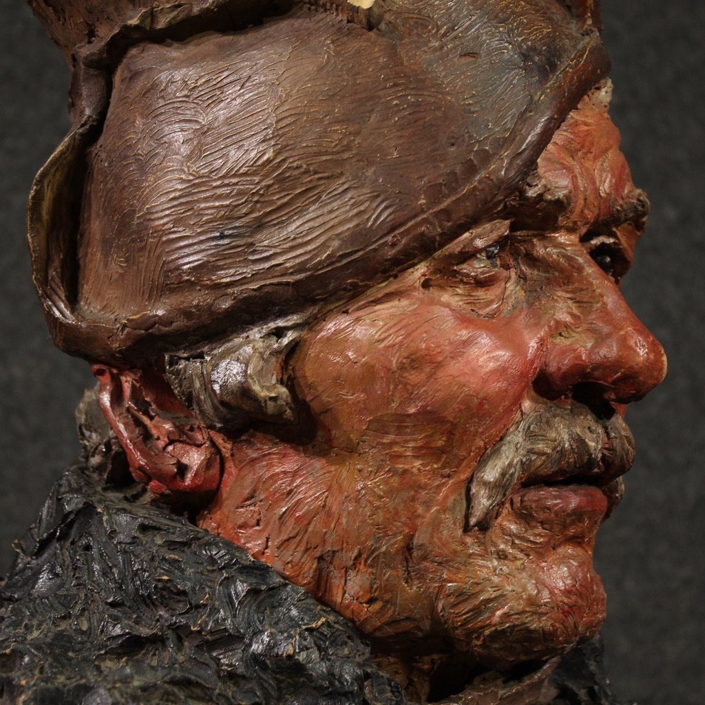 Scultura italiana in terracotta pescatore del XX secolo-photo-4