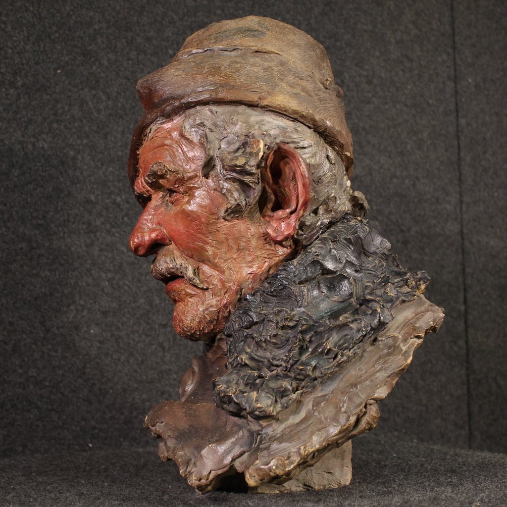Scultura italiana in terracotta pescatore del XX secolo-photo-2