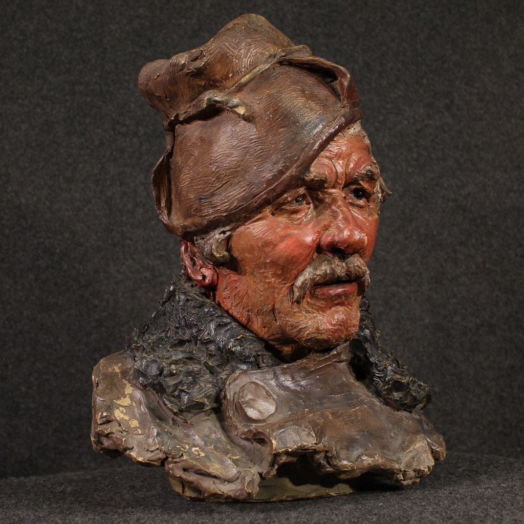 Scultura italiana in terracotta pescatore del XX secolo-photo-4
