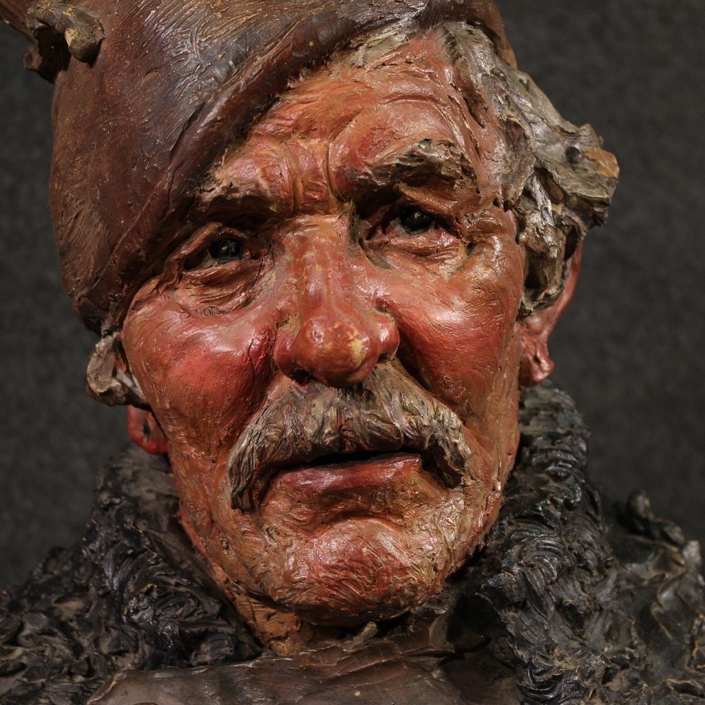 Scultura italiana in terracotta pescatore del XX secolo-photo-7