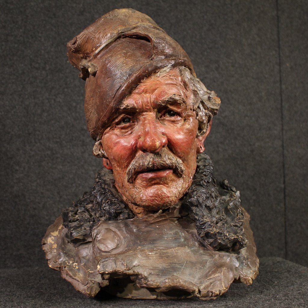 Scultura italiana in terracotta pescatore del XX secolo-photo-8