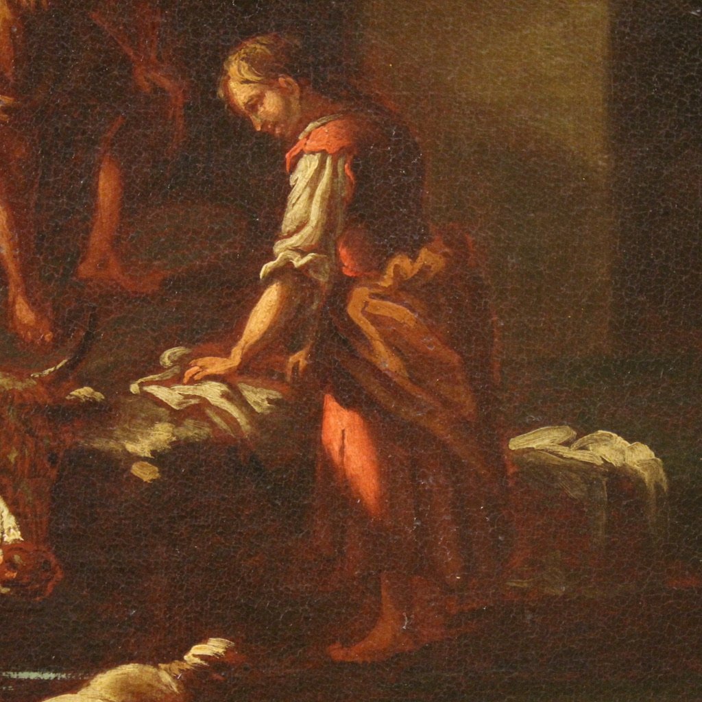 Dipinto scuola romana del XVII secolo, paesaggio con scena pastorale-photo-8